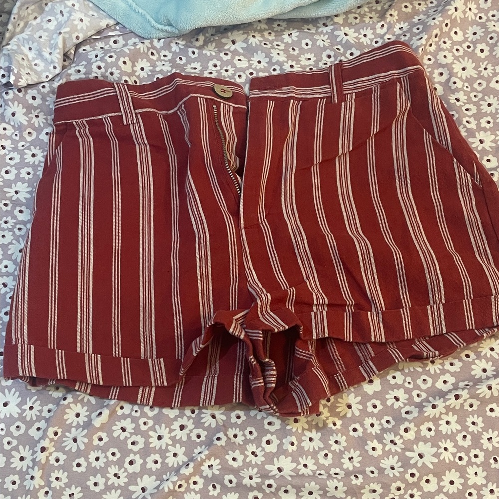 Forever 21 Red and White Striped High Waist Shorts